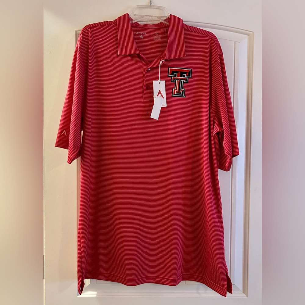 Antigua Red Polo Shirt with Embroidered Texas Tech Logo.  Size XLTall.
